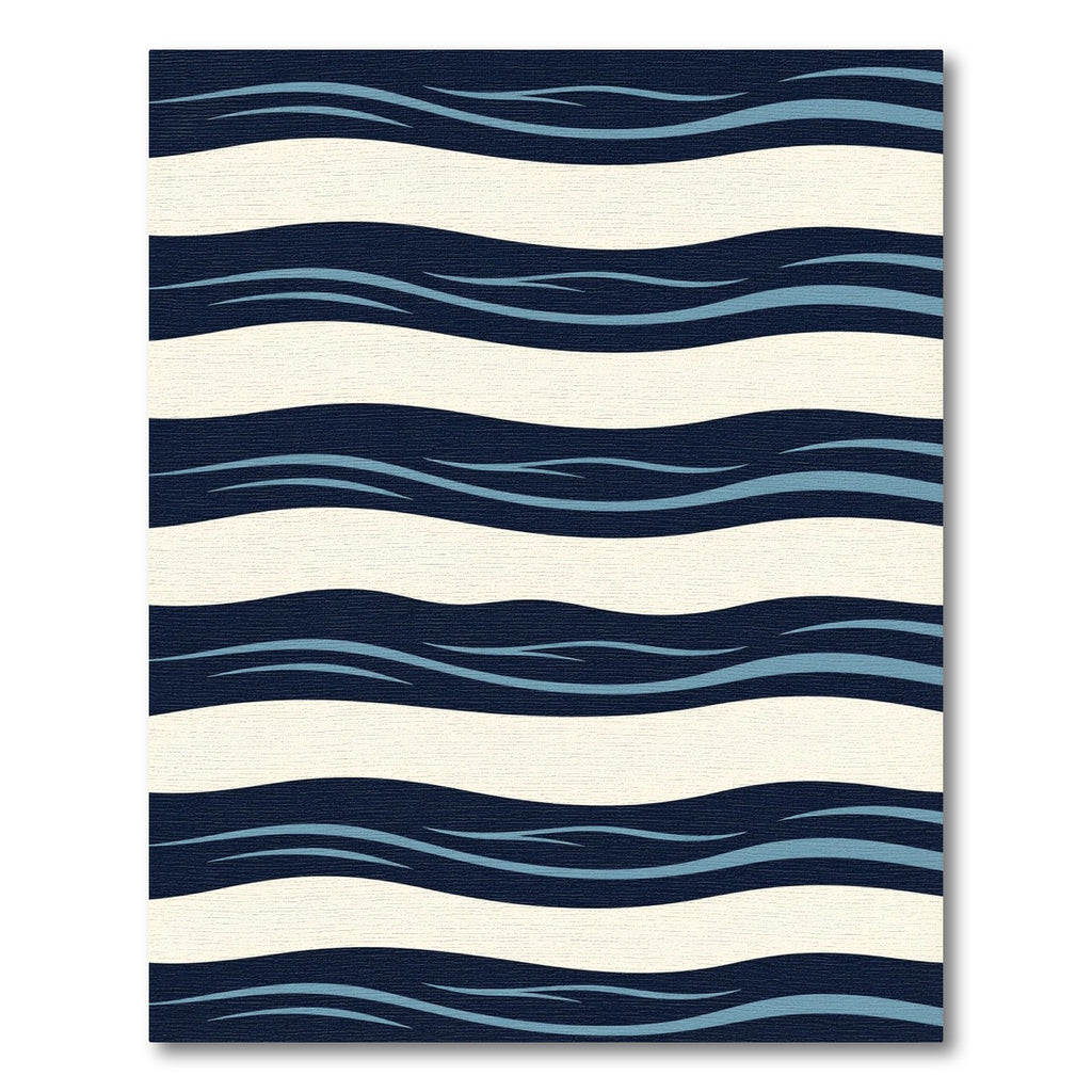 Modern Navy and Cream Wavy Stripe Rug