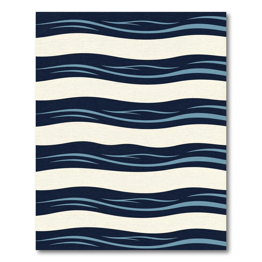 Modern Navy and Cream Wavy Stripe Rug