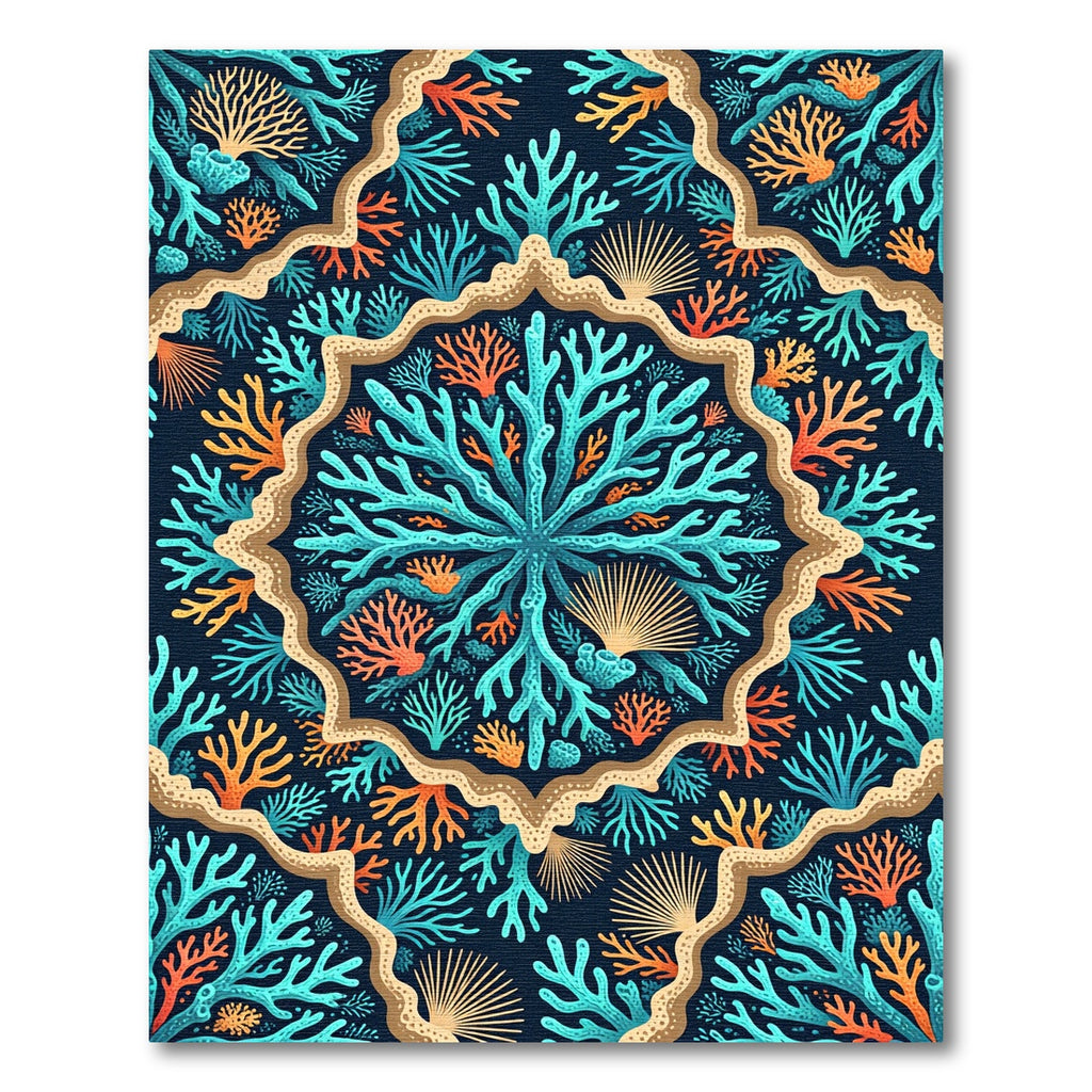 Blue Orange Coral Sea Mandala Rug