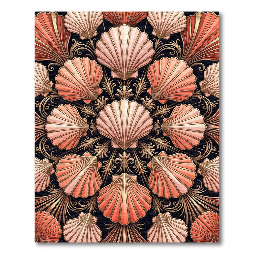 Coral Scallop Golden Art Deco Rug