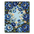 Elegant Deep Blue Peony Botanical Frame Rug