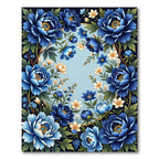 Elegant Deep Blue Peony Botanical Frame Rug