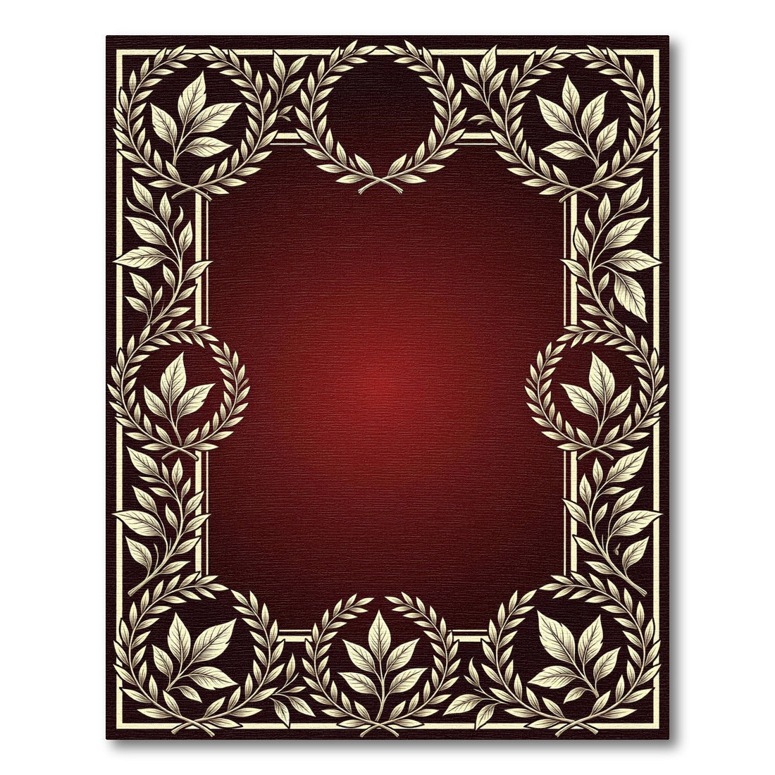 Elegant Cream Laurel Wreath Burgundy Rug