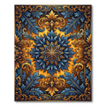Golden Blue Floral Baroque Ornament Rug