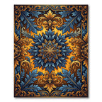 Golden Blue Floral Baroque Ornament Rug