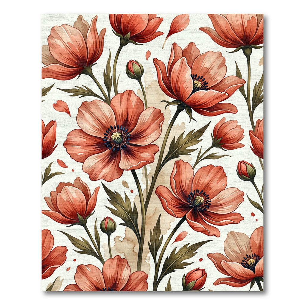 Coral Poppy Blossom Botanical Art Rug