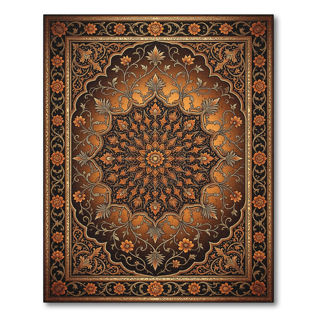 Golden Orange Floral Medallion Rug
