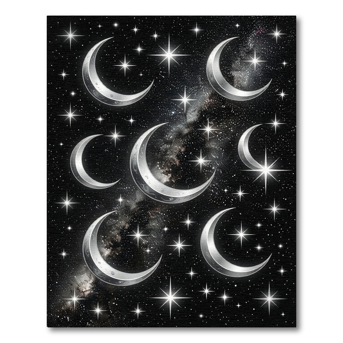 Celestial Silver Crescent Moon Galaxy Rug