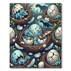Whimsical Blue Dinosaur Hatching Egg Scene Rug