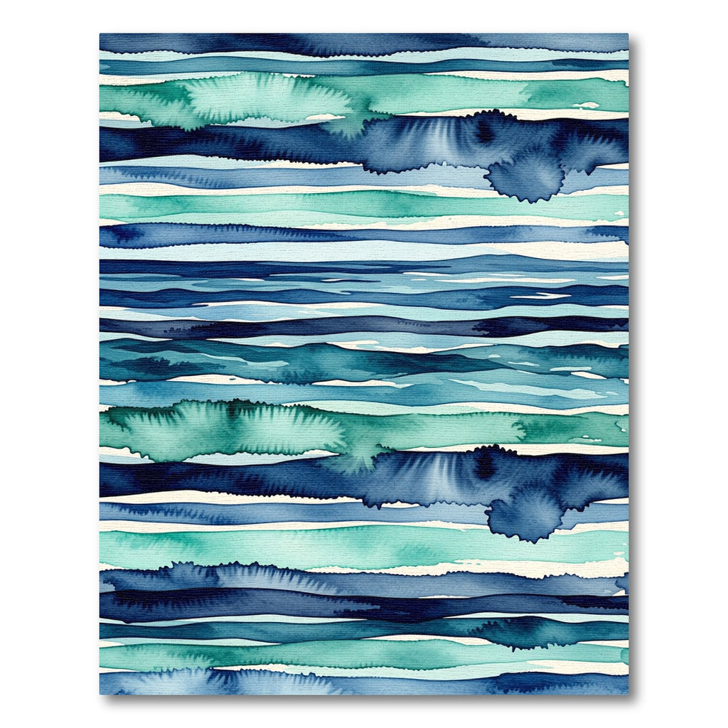 Watercolor Ocean Waves Teal Blue Stripes Rug