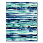 Watercolor Ocean Waves Teal Blue Stripes Rug