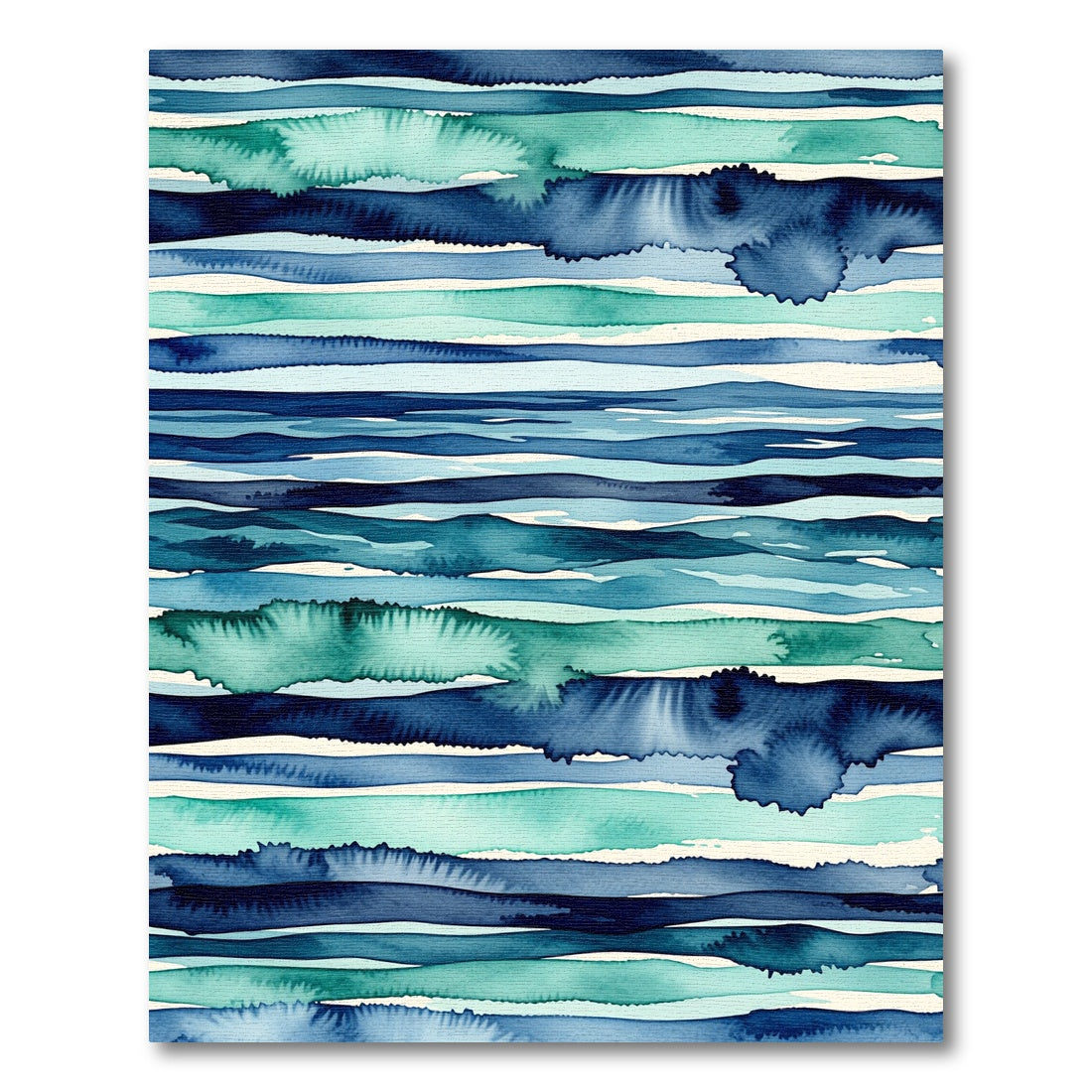Watercolor Ocean Waves Teal Blue Stripes Rug