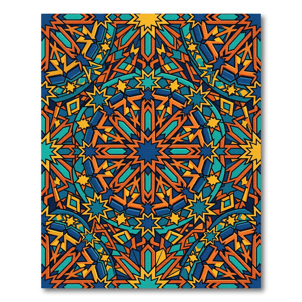 Vibrant Geometric Amber Teal Star Medallion Rug