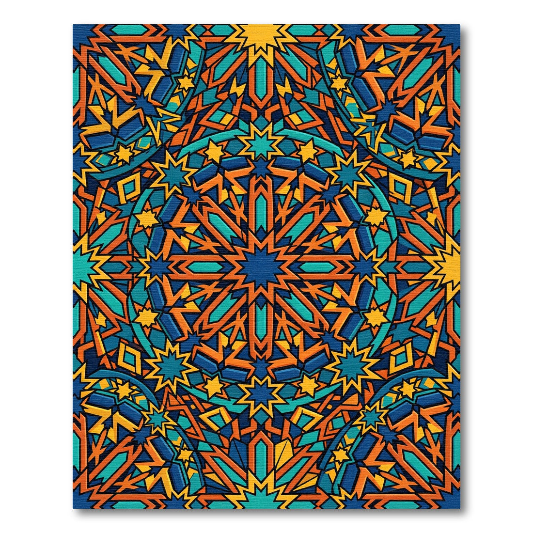 Vibrant Geometric Amber Teal Star Medallion Rug