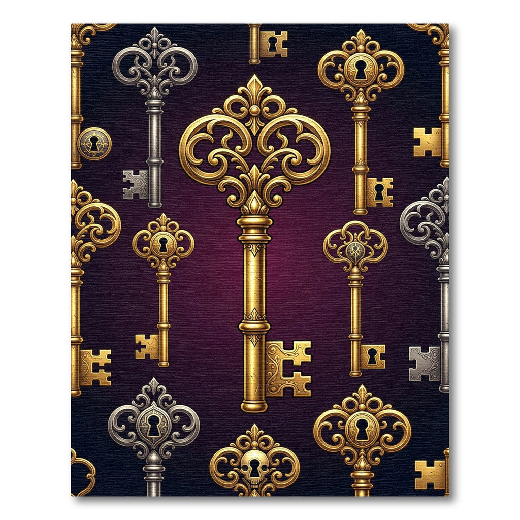 Ornate Golden Skeleton Key Illustration Rug
