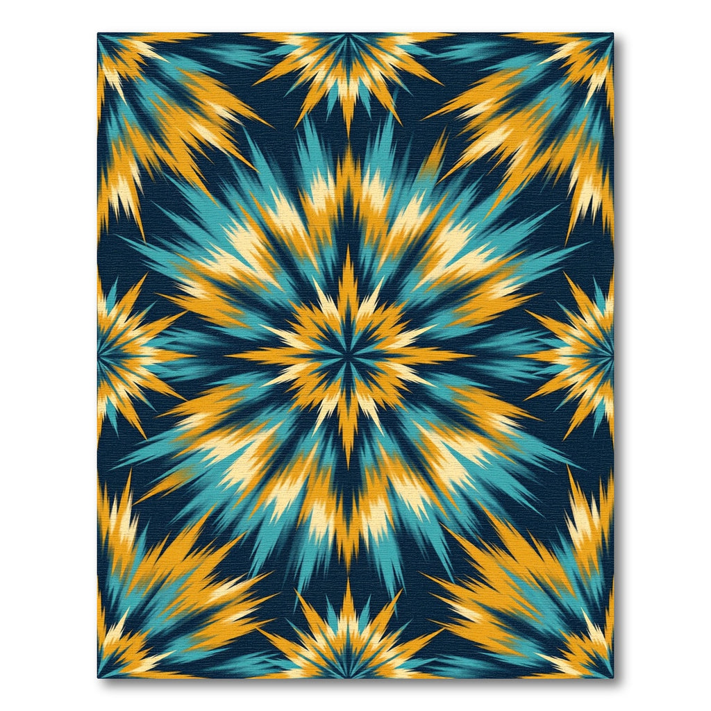 Deep Blue Teal Gold Burst Rug
