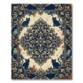 Dark Blue Damask Cat Medallion Rug