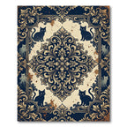 Dark Blue Damask Cat Medallion Rug