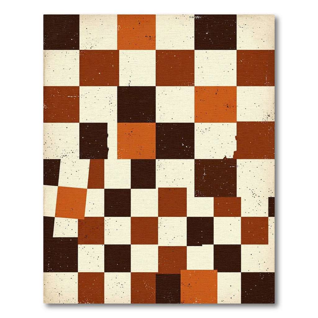 Midcentury Modern Burnt Orange Checkered Grid Rug