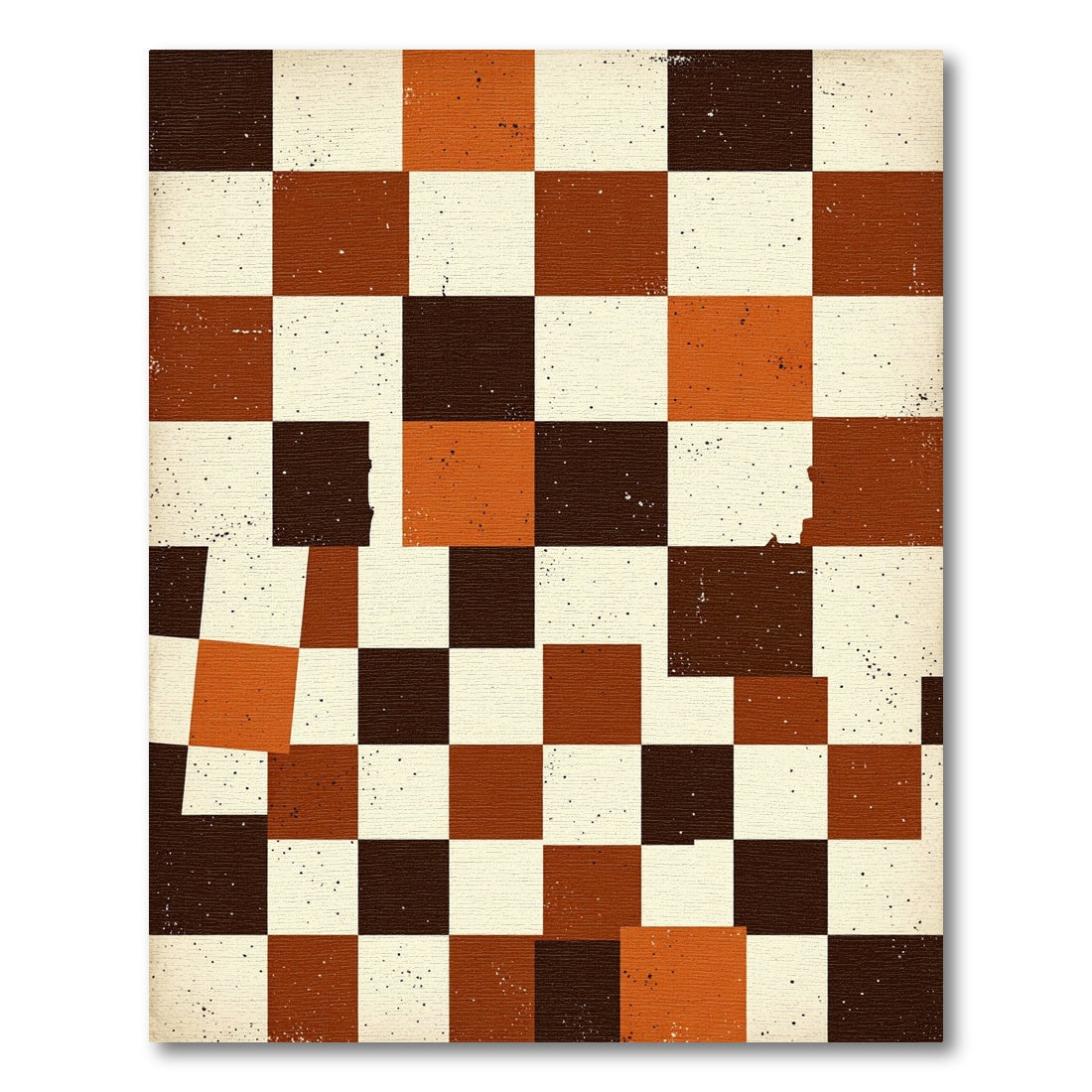 Midcentury Modern Burnt Orange Checkered Grid Rug