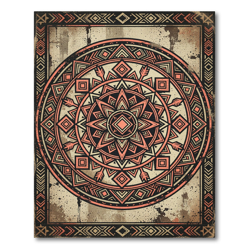 Earthy Terracotta Geometric Tribal Mandala Rug