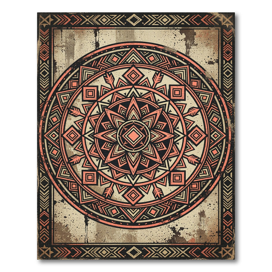 Earthy Terracotta Geometric Tribal Mandala Rug