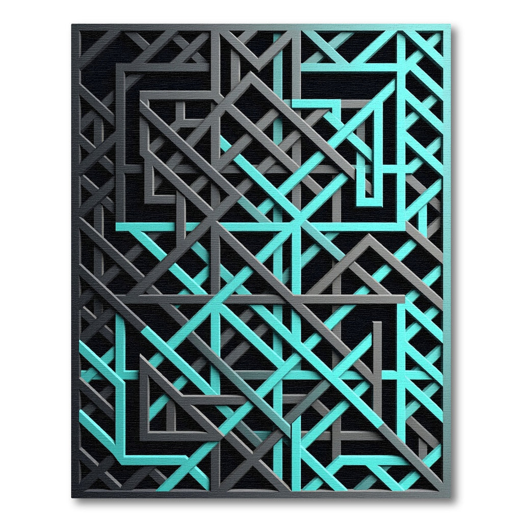 Geometric Teal and Charcoal Intersecting Lines Rug