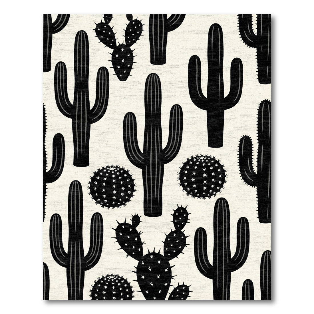 Minimalist Black and Cream Desert Cactus Rug