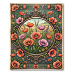 Vintage Poppy Meadow Floral Art Deco Rug