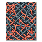 Interwoven Slate and Terracotta Geometric Knot Rug
