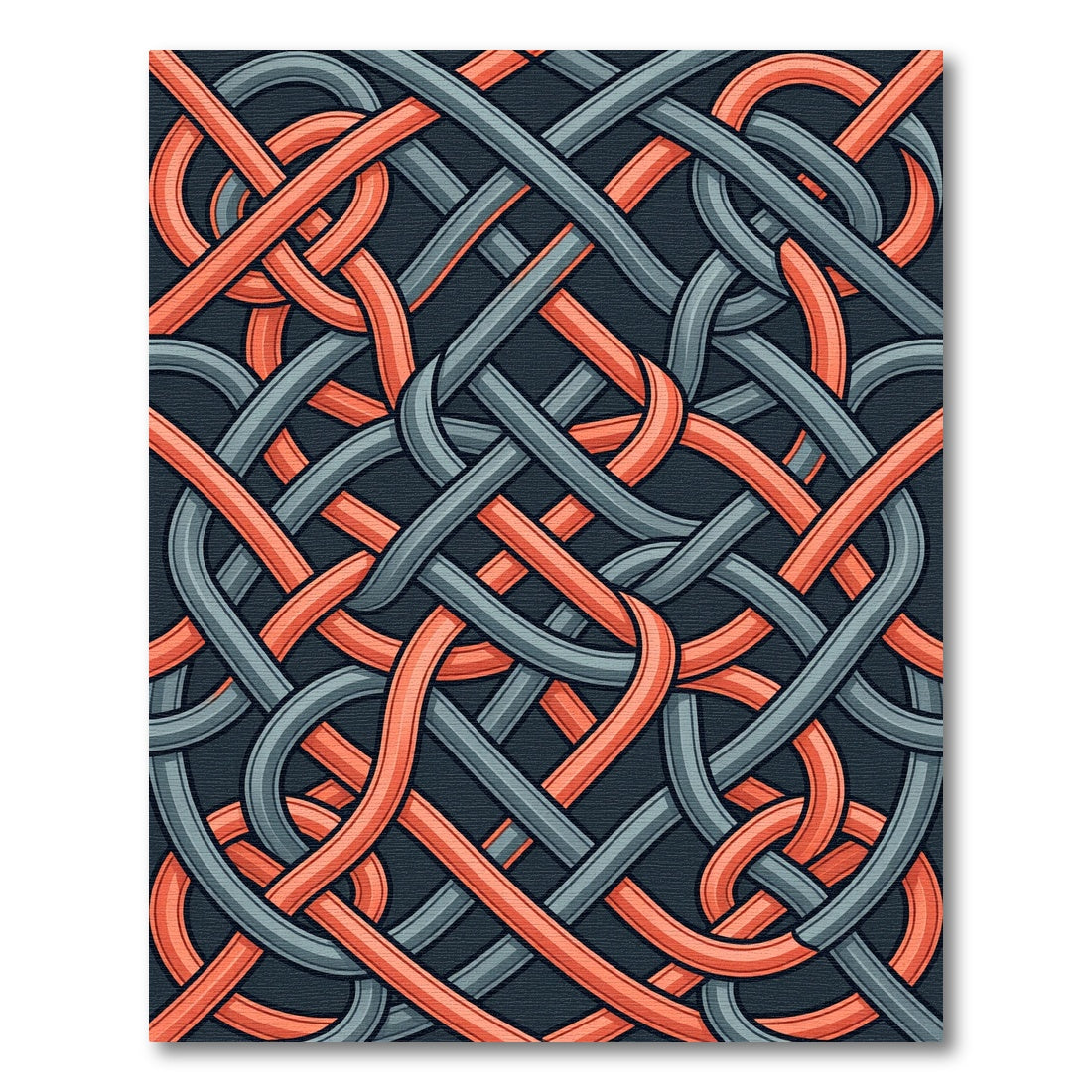 Interwoven Slate and Terracotta Geometric Knot Rug