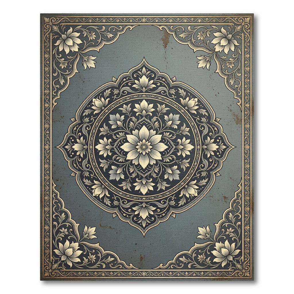Distressed Teal Floral Medallion Rug