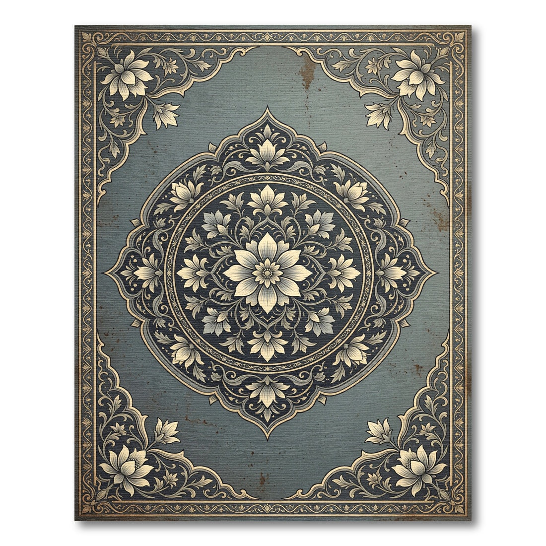 Distressed Teal Floral Medallion Rug