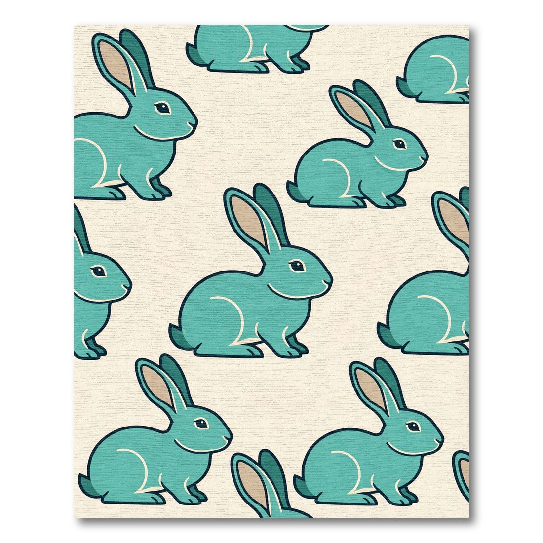 Whimsical Turquoise Rabbit Folk Art Rug