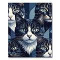 Blue Tonal Feline Portrait Geometric Area Rug