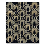 Elegant Archway Golden Geometric Black Rug