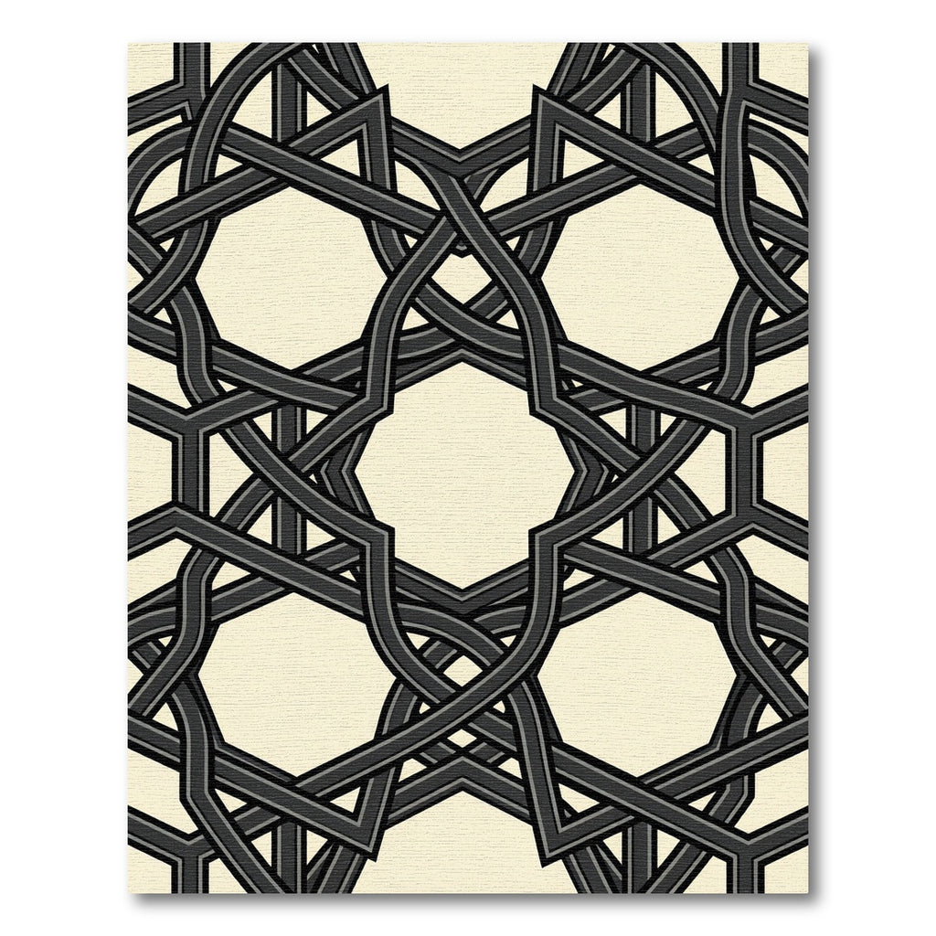 Sophisticated Charcoal Interlocking Geometric Grid Rug