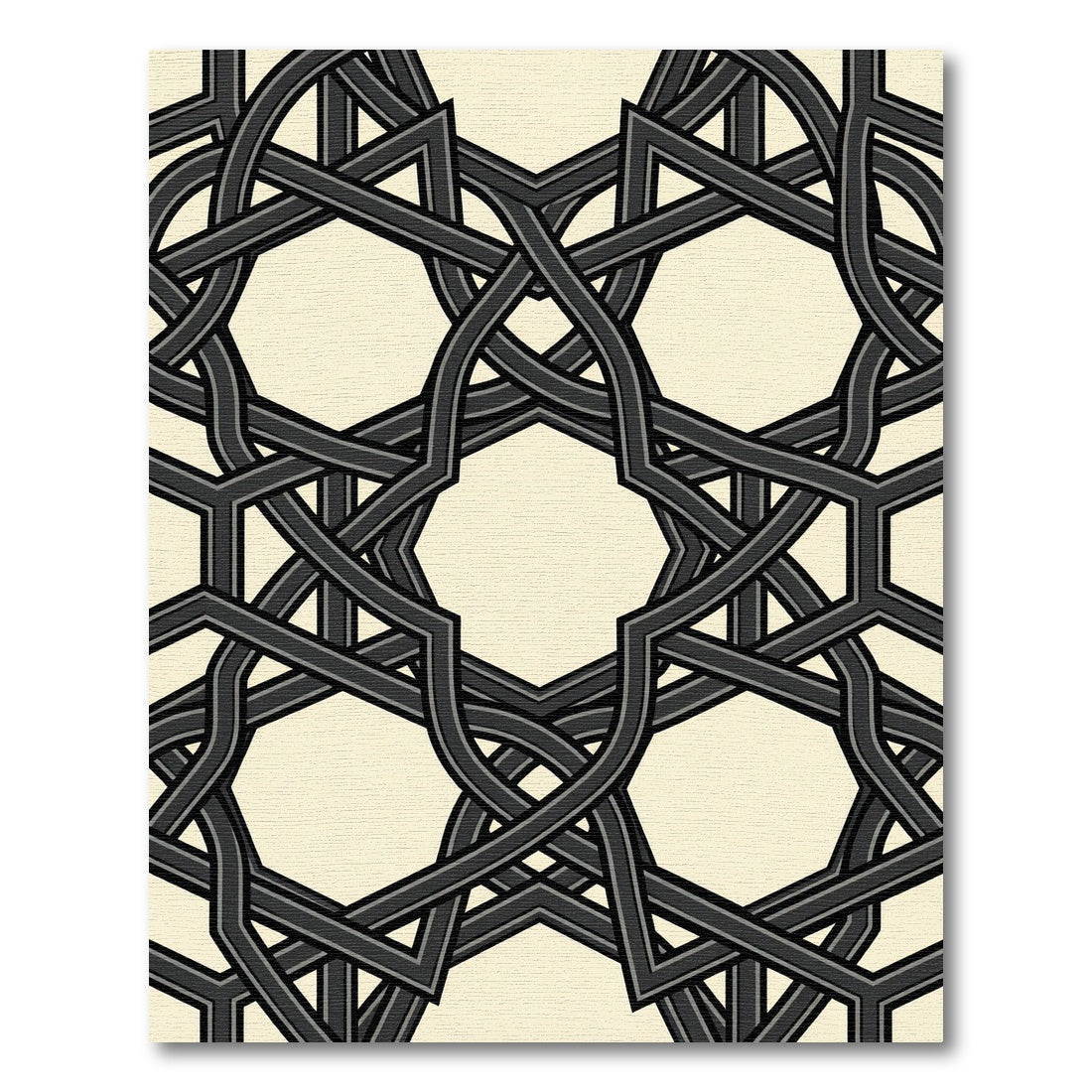 Sophisticated Charcoal Interlocking Geometric Grid Rug