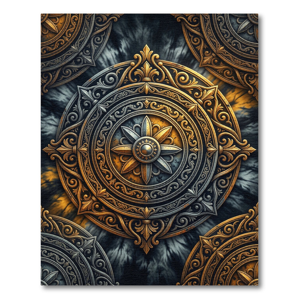 Ornate Gold and Silver Mandala Rug