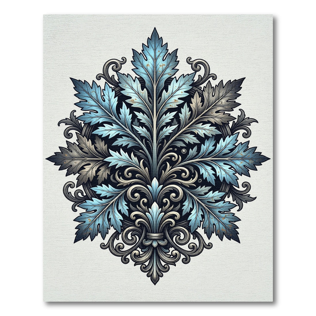 Elegant Blue Foliage Damask Illustration Rug