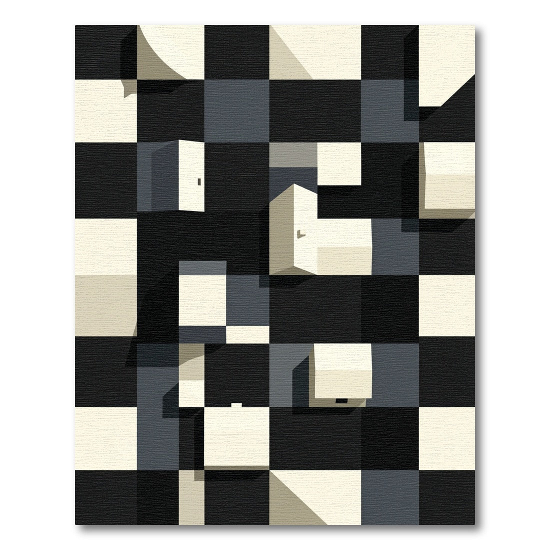 Monochromatic Checkerboard Architectural Forms Rug