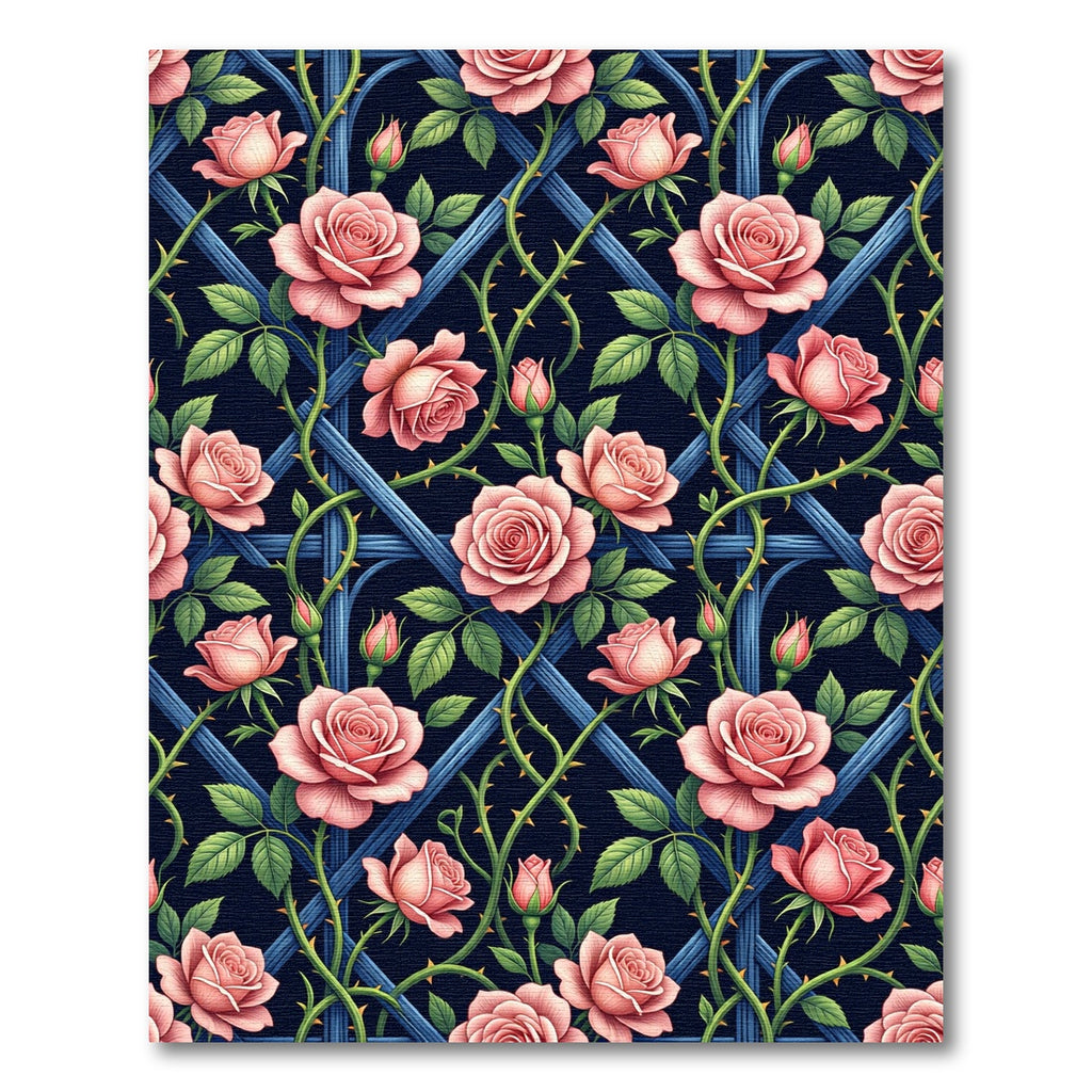 Romantic Pink Rose Trellis Floral Rug