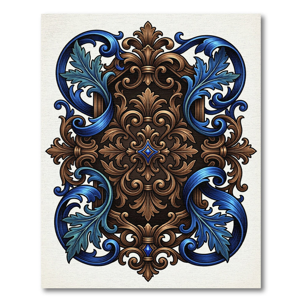 Ornate Royal Blue and Gold Acanthus Rug