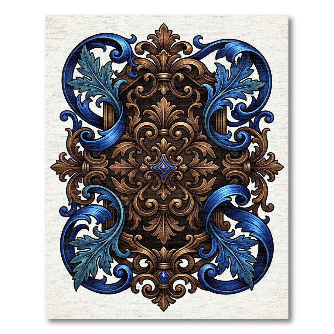Ornate Royal Blue and Gold Acanthus Rug