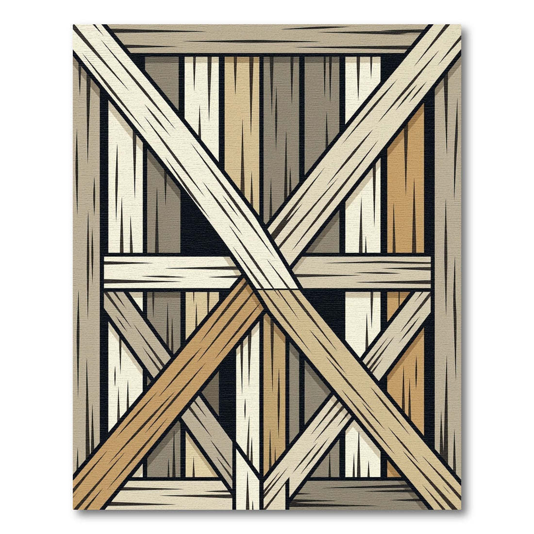 Rustic Wooden Crate Diagonal Beams Rug