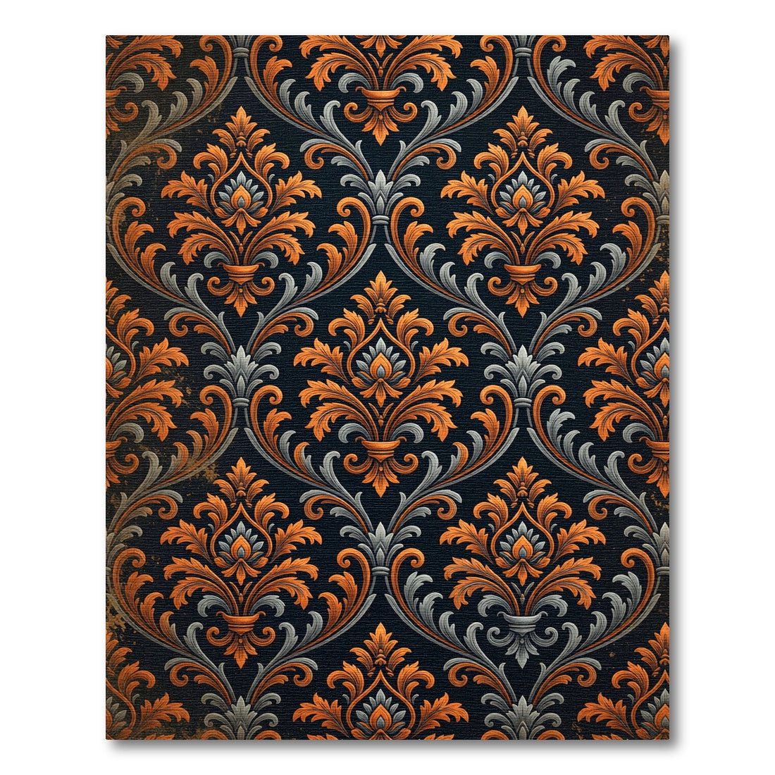 Ornate Burnt Orange Charcoal Damask Rug