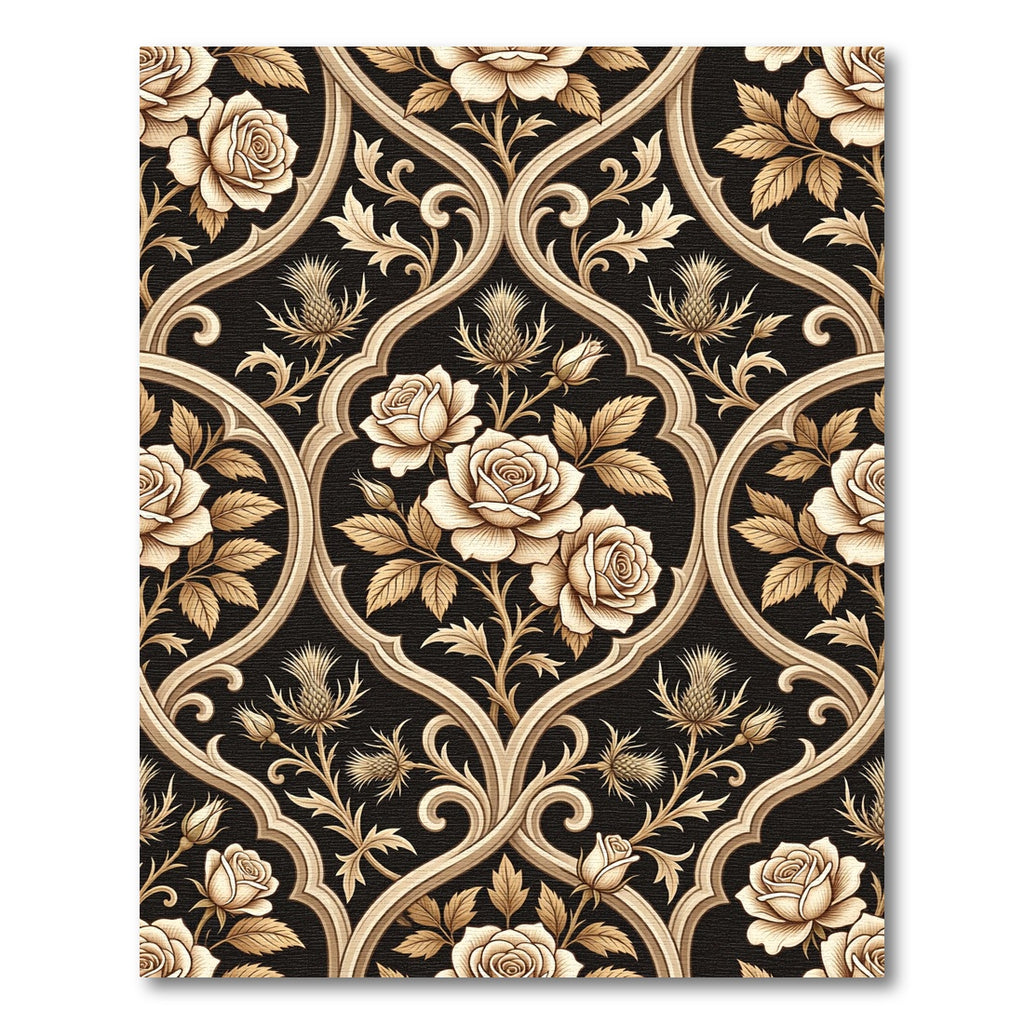 Cream Rose Thistle Scrollwork Pattern Rug