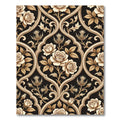 Cream Rose Thistle Scrollwork Pattern Rug