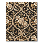 Cream Rose Thistle Scrollwork Pattern Rug
