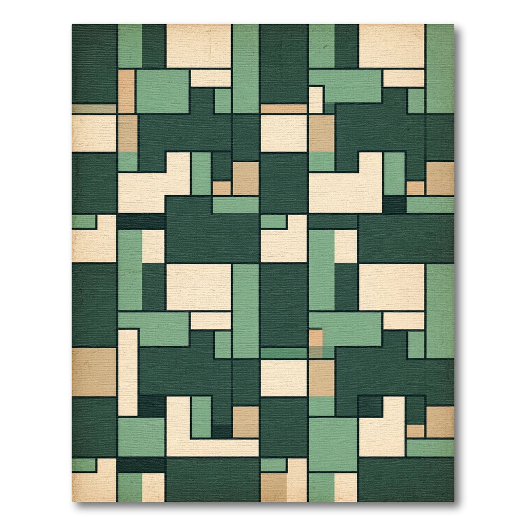 Midcentury Forest Geometric Block Composition Rug